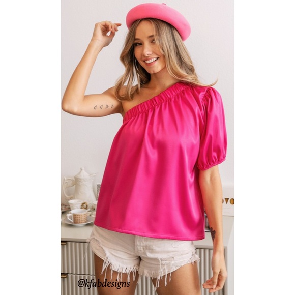 NEW! Fuchsia Soft Stretch Satin One Shoulder Top! - Picture 9 of 15